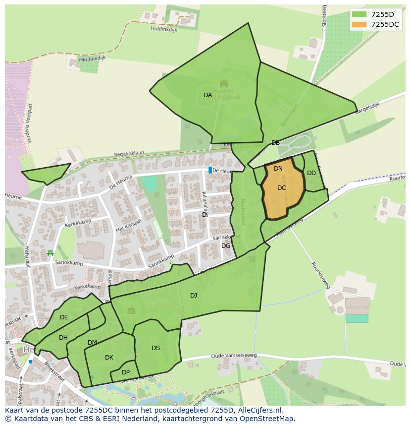Afbeelding van het postcodegebied 7255 DC op de kaart.