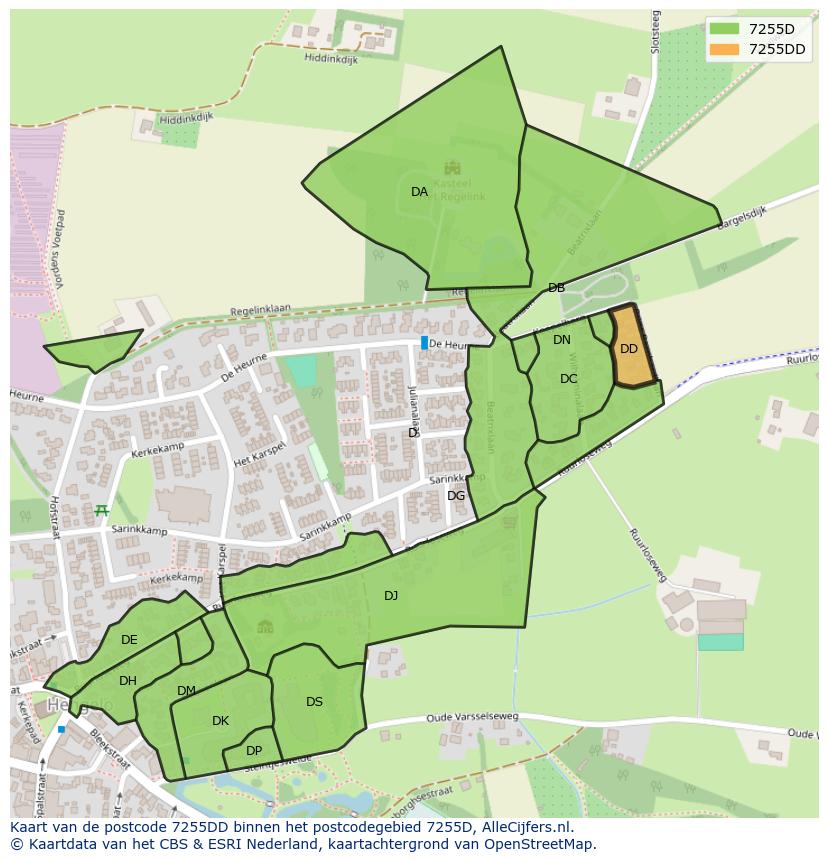 Afbeelding van het postcodegebied 7255 DD op de kaart.