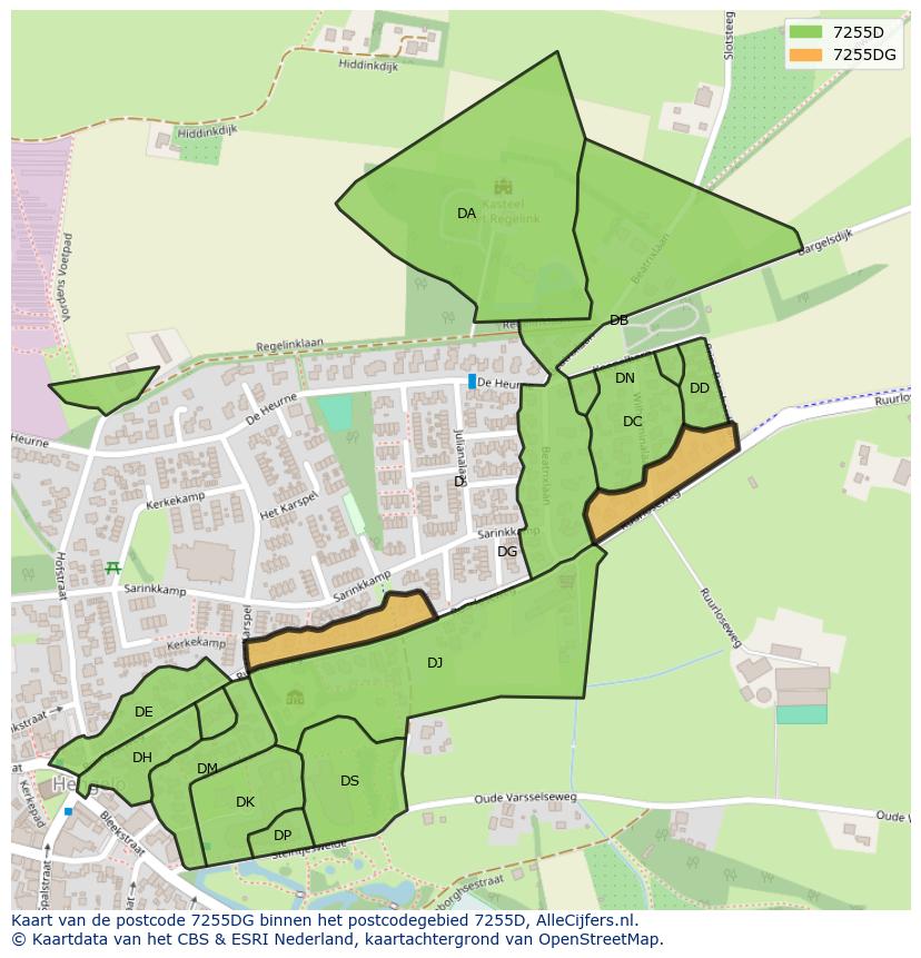 Afbeelding van het postcodegebied 7255 DG op de kaart.