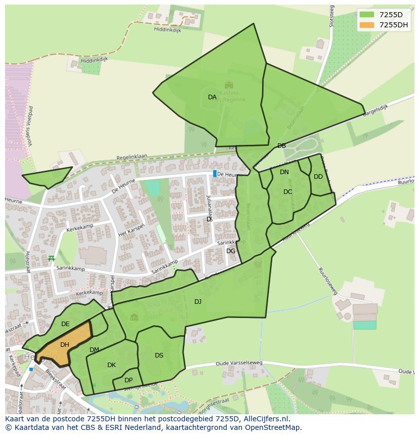 Afbeelding van het postcodegebied 7255 DH op de kaart.