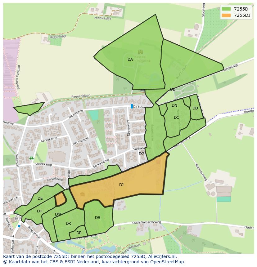 Afbeelding van het postcodegebied 7255 DJ op de kaart.