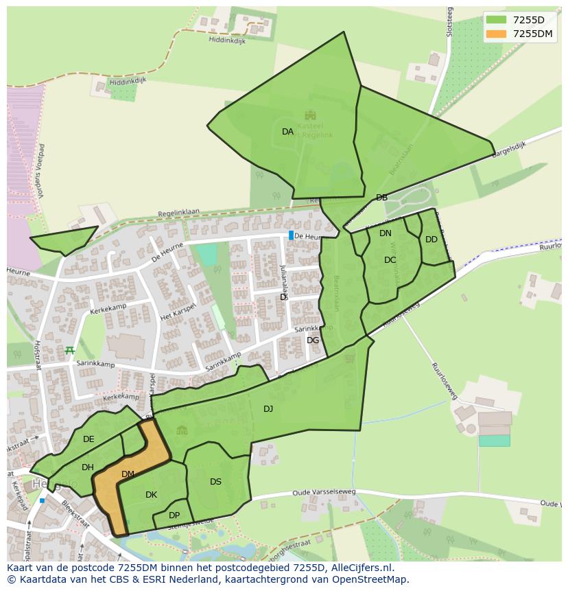 Afbeelding van het postcodegebied 7255 DM op de kaart.