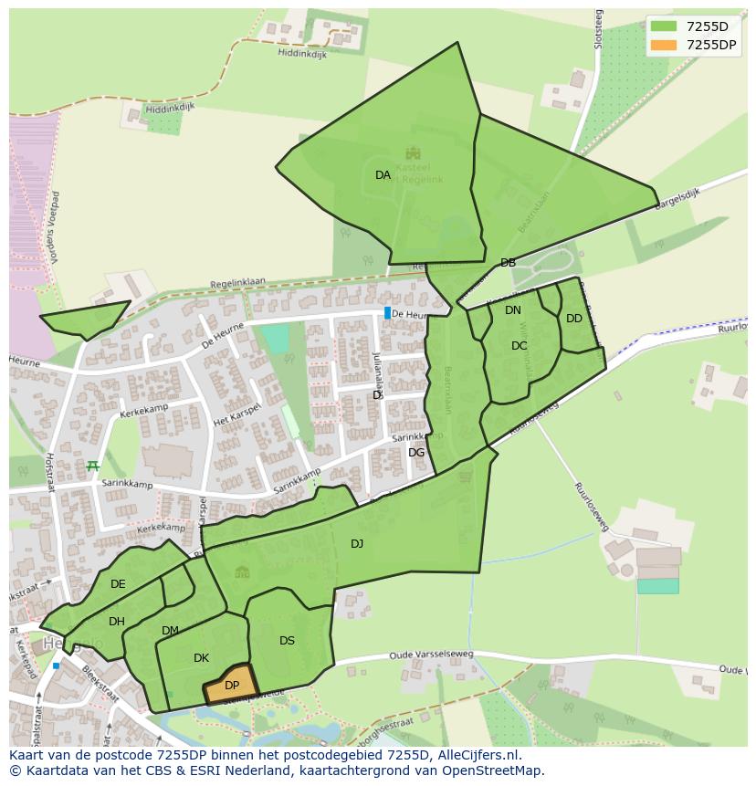 Afbeelding van het postcodegebied 7255 DP op de kaart.