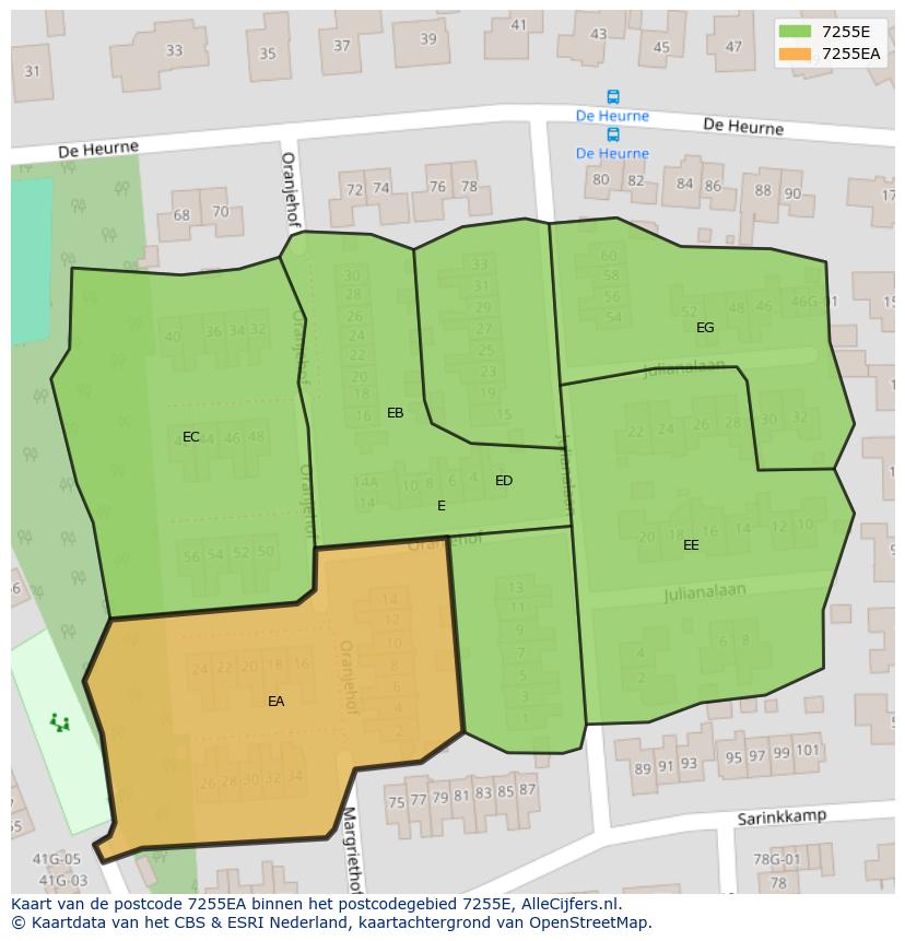 Afbeelding van het postcodegebied 7255 EA op de kaart.