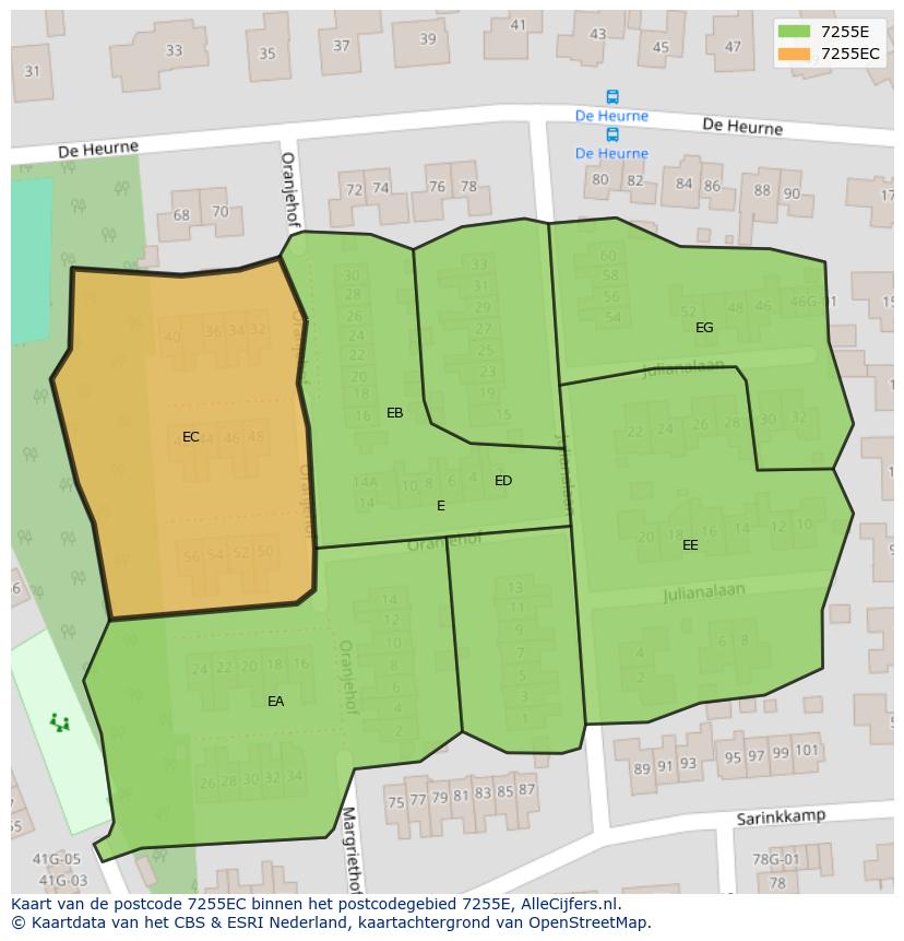Afbeelding van het postcodegebied 7255 EC op de kaart.