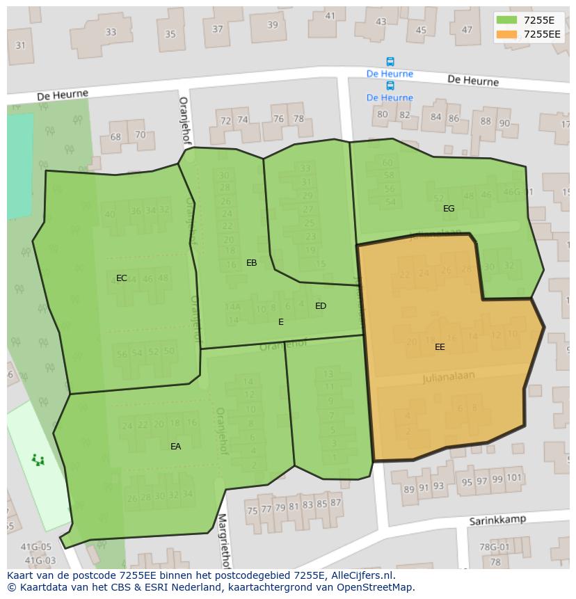 Afbeelding van het postcodegebied 7255 EE op de kaart.