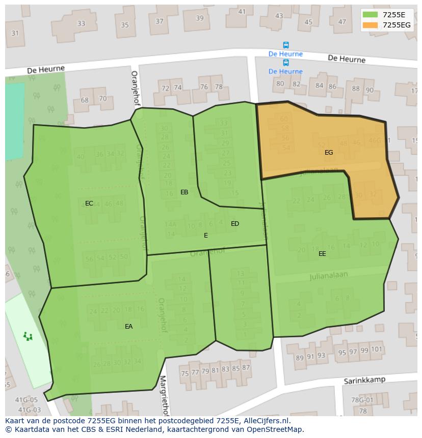 Afbeelding van het postcodegebied 7255 EG op de kaart.