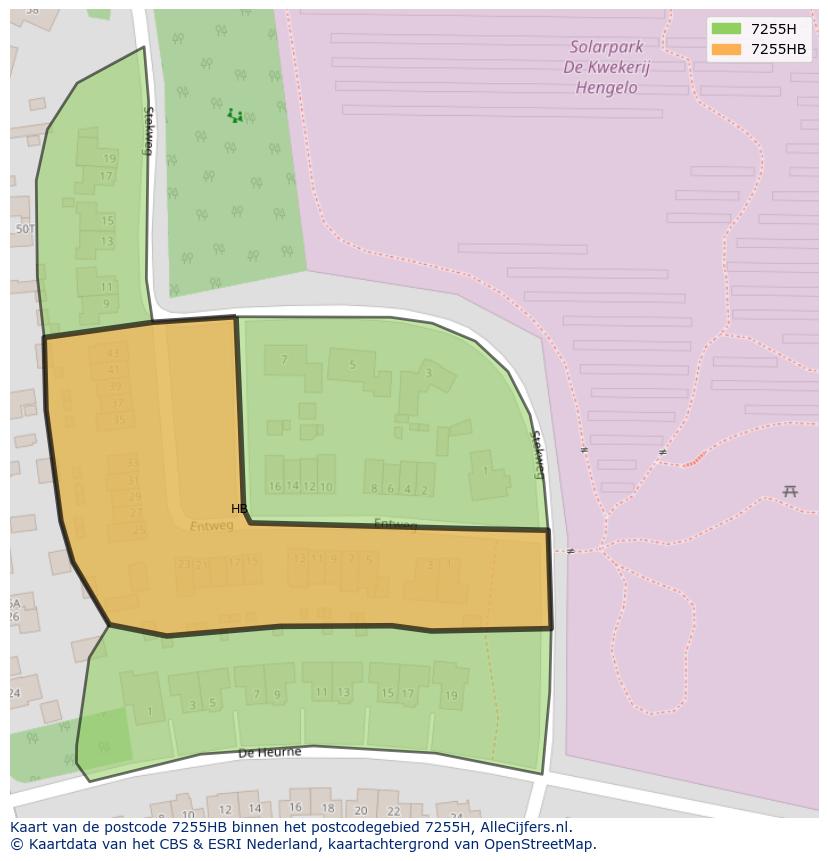 Afbeelding van het postcodegebied 7255 HB op de kaart.