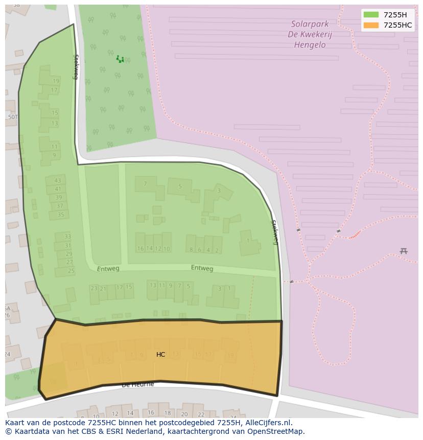 Afbeelding van het postcodegebied 7255 HC op de kaart.
