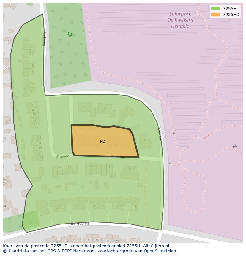 Afbeelding van het postcodegebied 7255 HD op de kaart.
