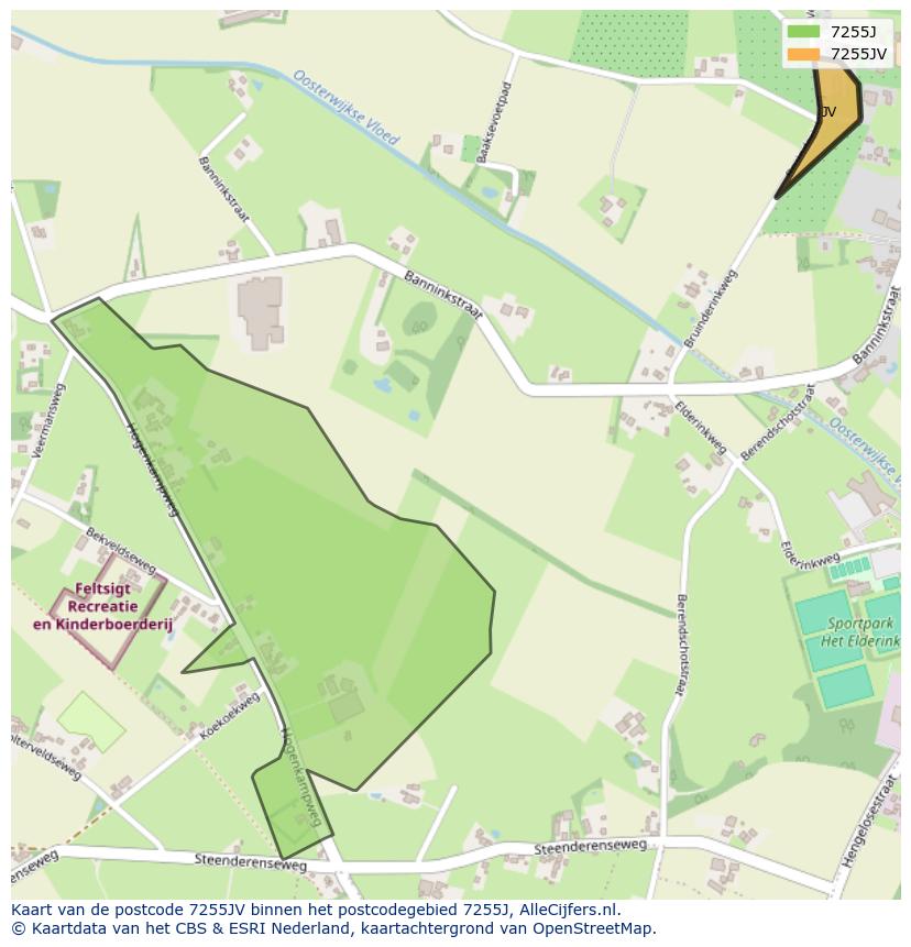 Afbeelding van het postcodegebied 7255 JV op de kaart.