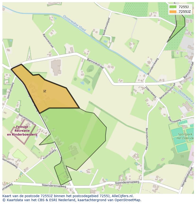 Afbeelding van het postcodegebied 7255 JZ op de kaart.
