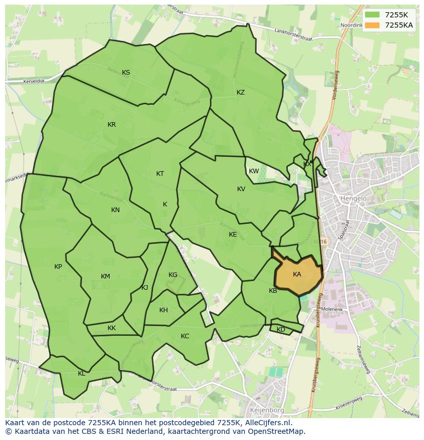 Afbeelding van het postcodegebied 7255 KA op de kaart.