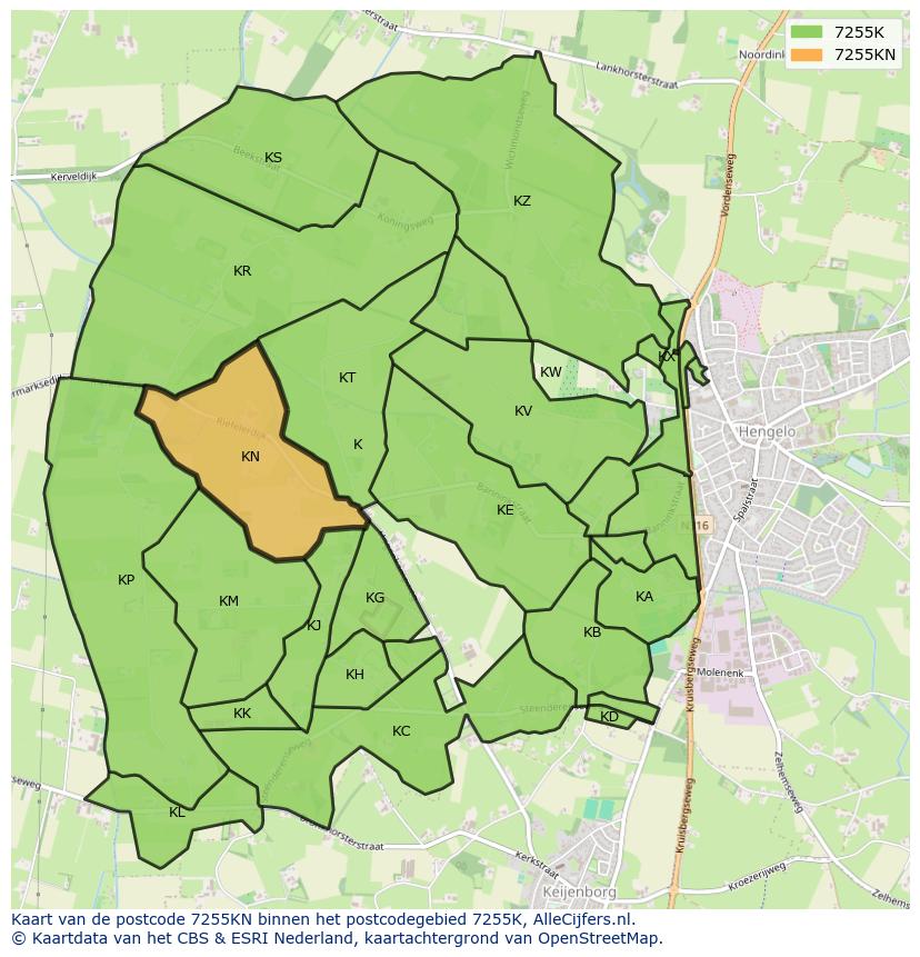 Afbeelding van het postcodegebied 7255 KN op de kaart.