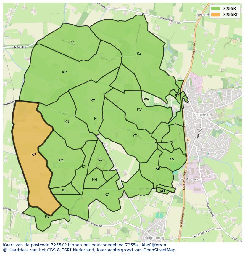 Afbeelding van het postcodegebied 7255 KP op de kaart.