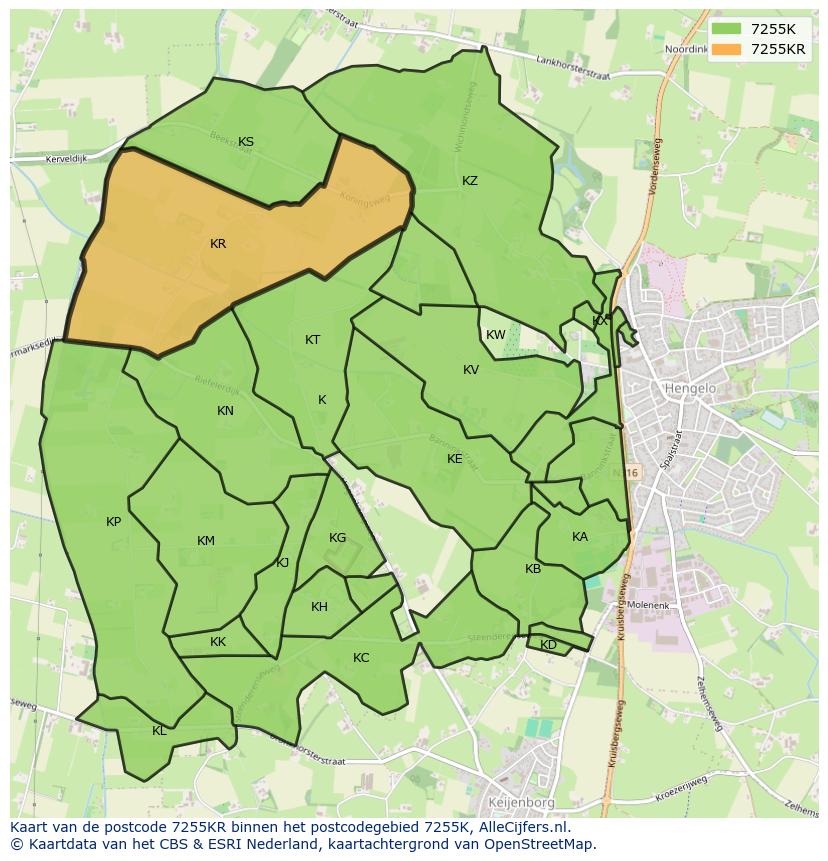 Afbeelding van het postcodegebied 7255 KR op de kaart.