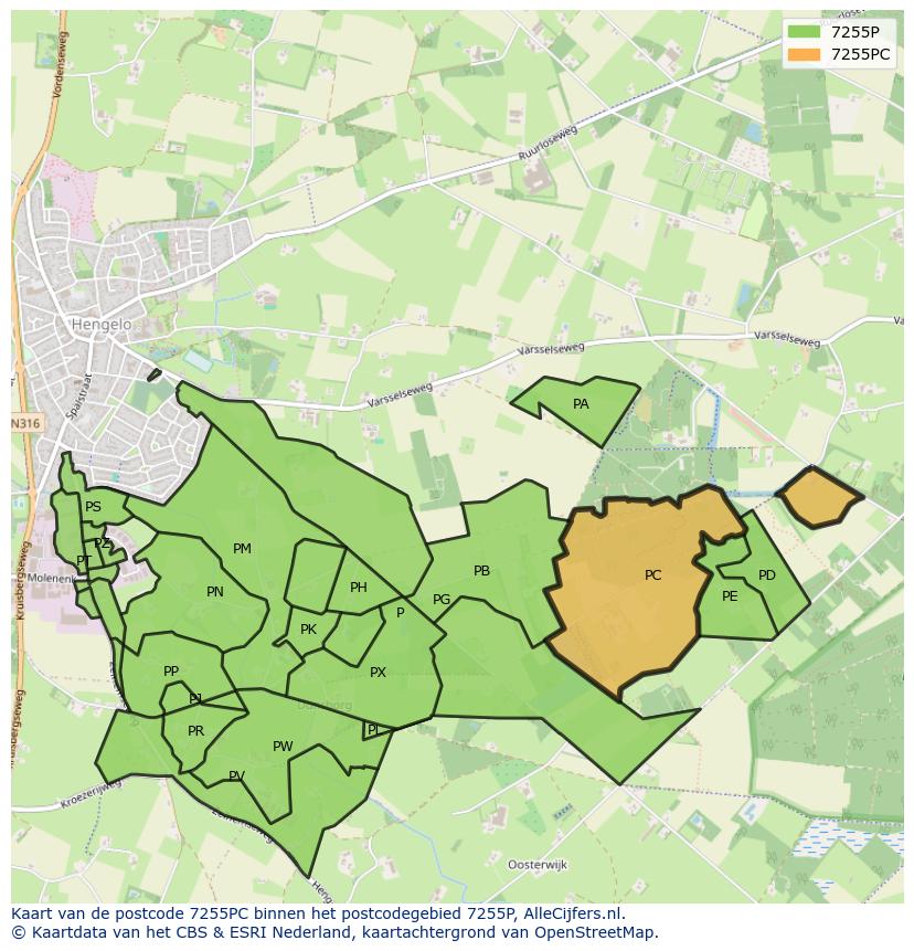Afbeelding van het postcodegebied 7255 PC op de kaart.