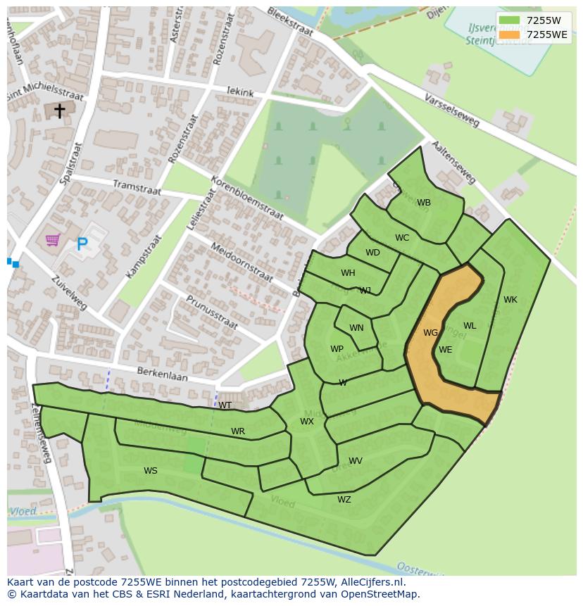 Afbeelding van het postcodegebied 7255 WE op de kaart.