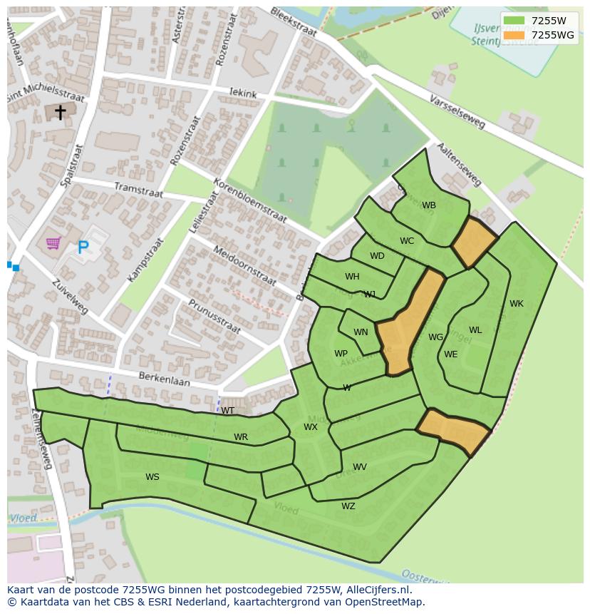 Afbeelding van het postcodegebied 7255 WG op de kaart.