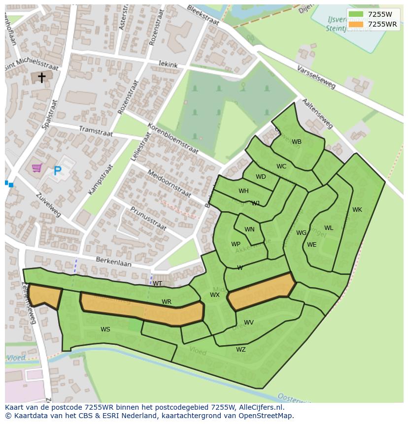 Afbeelding van het postcodegebied 7255 WR op de kaart.