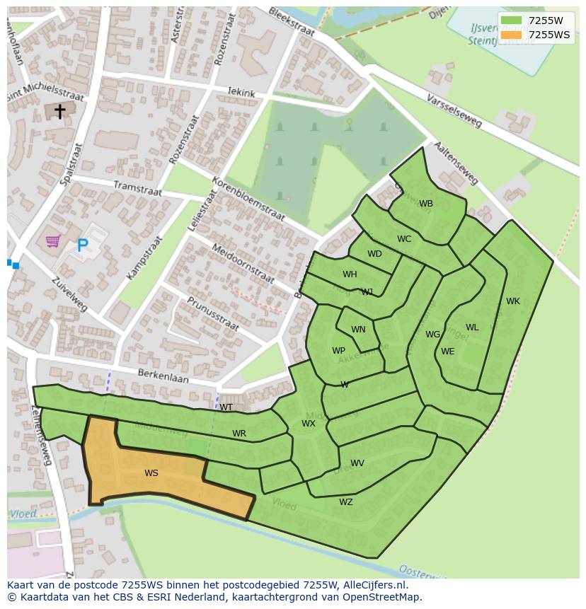 Afbeelding van het postcodegebied 7255 WS op de kaart.