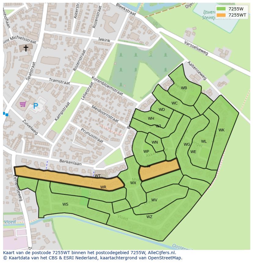 Afbeelding van het postcodegebied 7255 WT op de kaart.