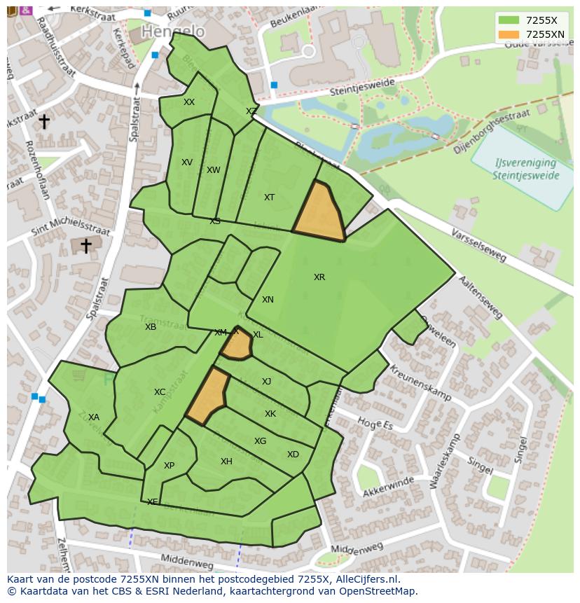 Afbeelding van het postcodegebied 7255 XN op de kaart.