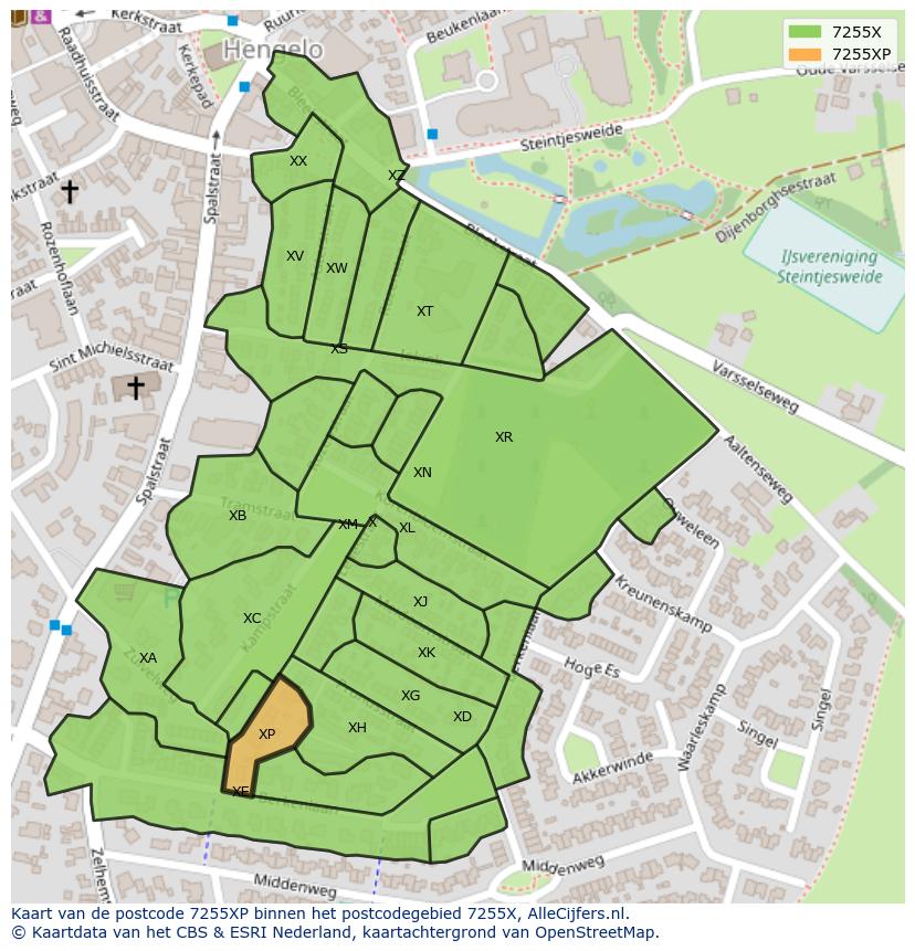 Afbeelding van het postcodegebied 7255 XP op de kaart.