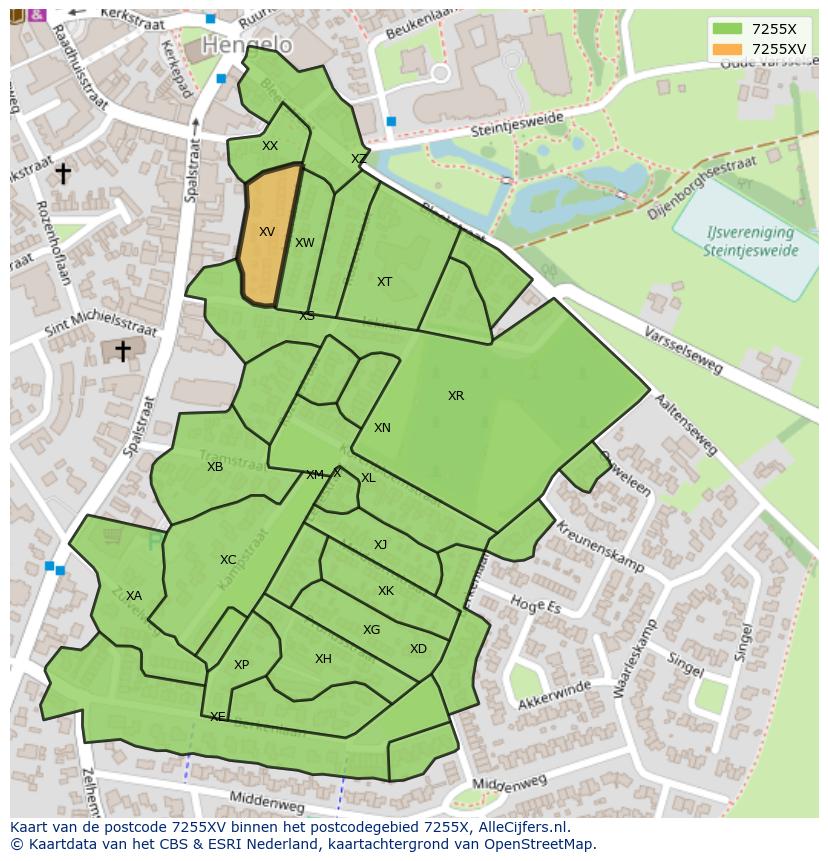 Afbeelding van het postcodegebied 7255 XV op de kaart.