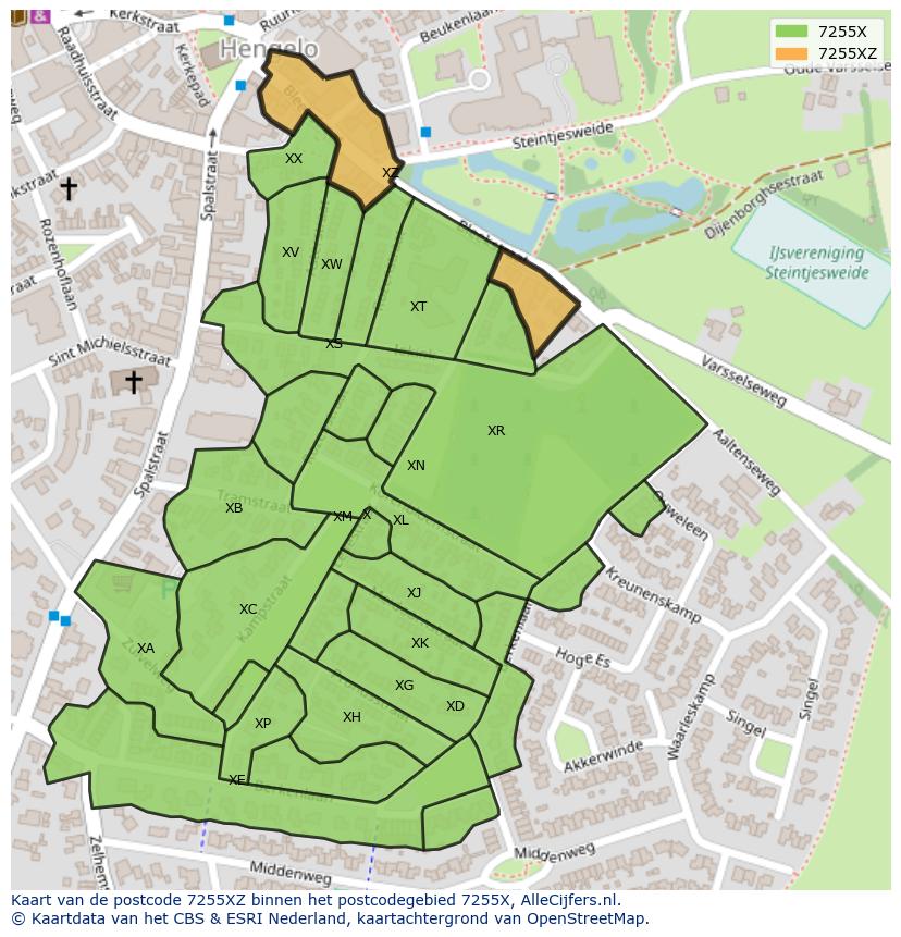 Afbeelding van het postcodegebied 7255 XZ op de kaart.