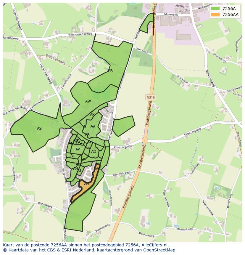 Afbeelding van het postcodegebied 7256 AA op de kaart.