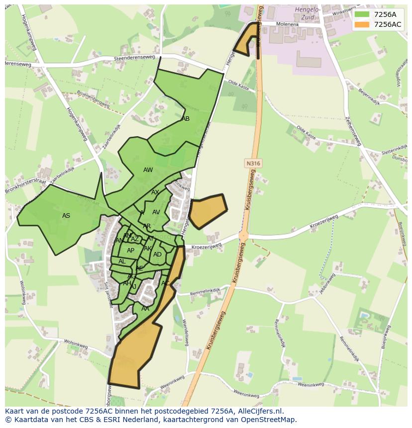 Afbeelding van het postcodegebied 7256 AC op de kaart.