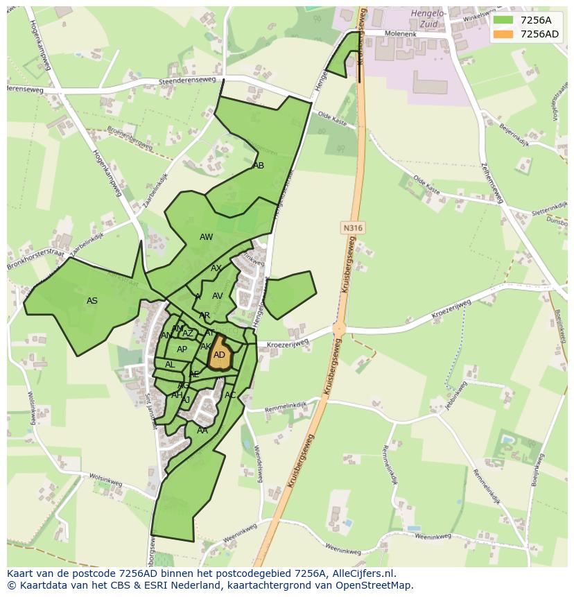 Afbeelding van het postcodegebied 7256 AD op de kaart.
