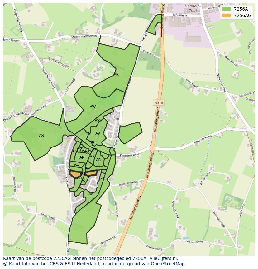 Afbeelding van het postcodegebied 7256 AG op de kaart.