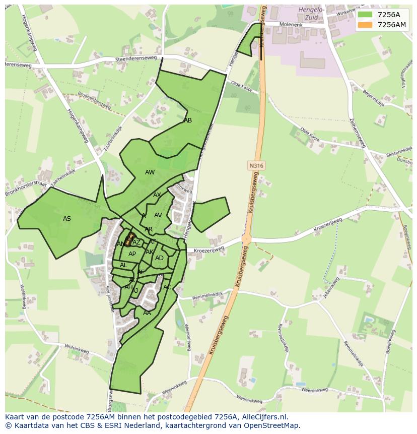 Afbeelding van het postcodegebied 7256 AM op de kaart.