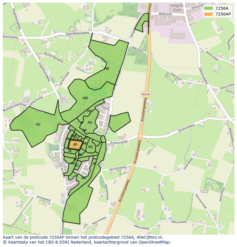 Afbeelding van het postcodegebied 7256 AP op de kaart.