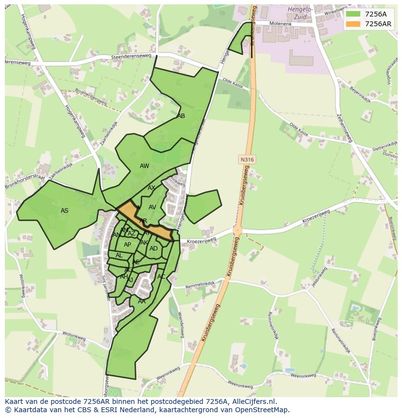 Afbeelding van het postcodegebied 7256 AR op de kaart.