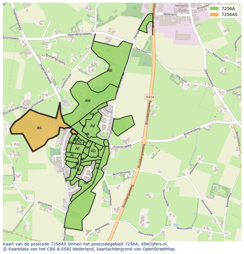 Afbeelding van het postcodegebied 7256 AS op de kaart.
