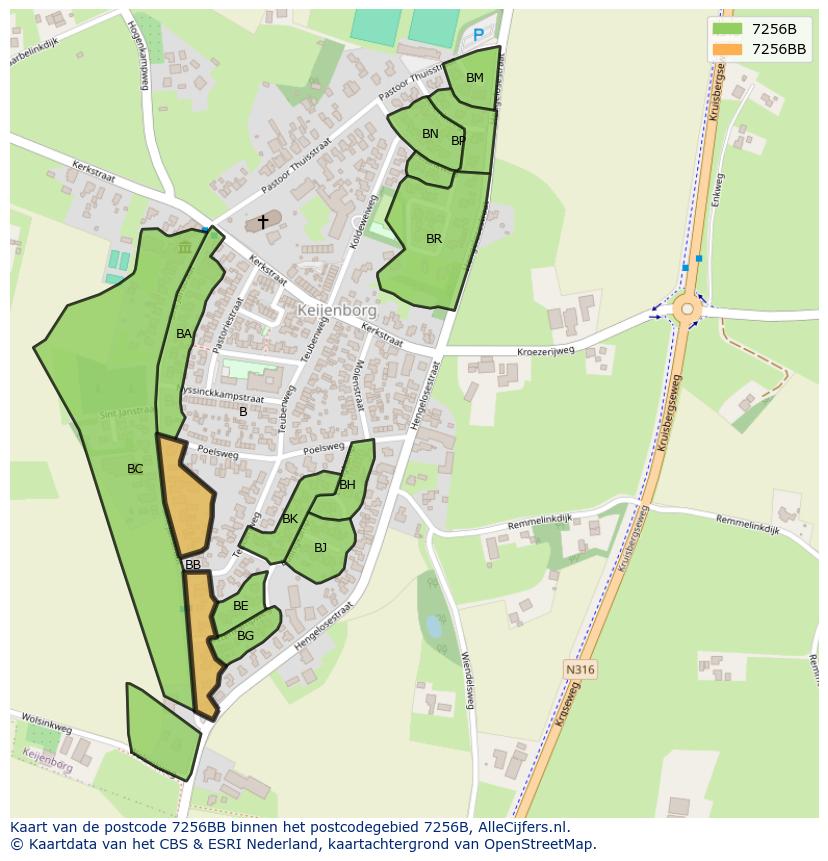 Afbeelding van het postcodegebied 7256 BB op de kaart.