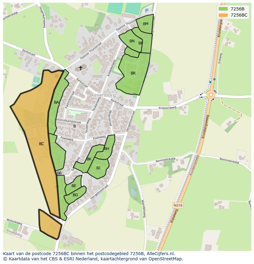 Afbeelding van het postcodegebied 7256 BC op de kaart.