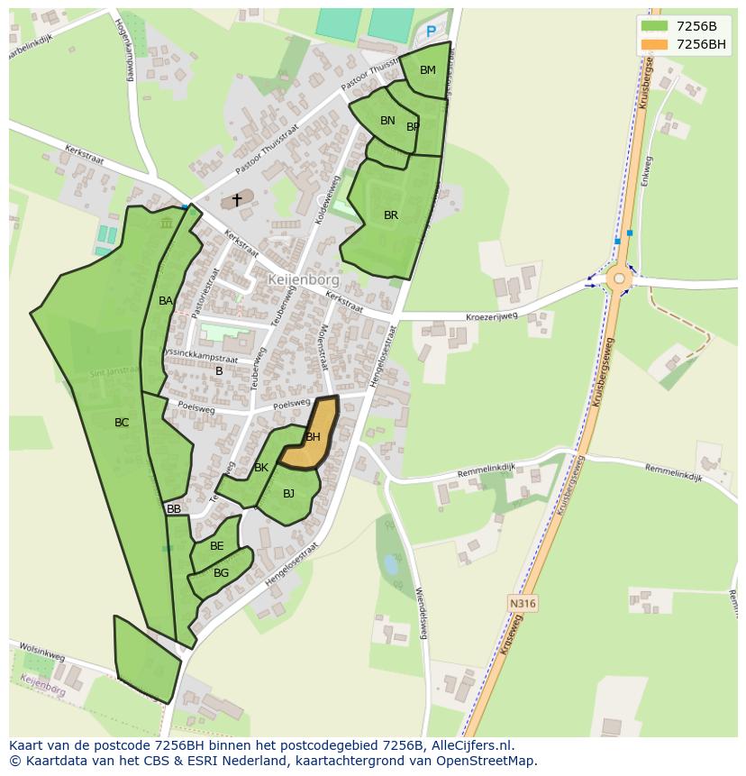 Afbeelding van het postcodegebied 7256 BH op de kaart.
