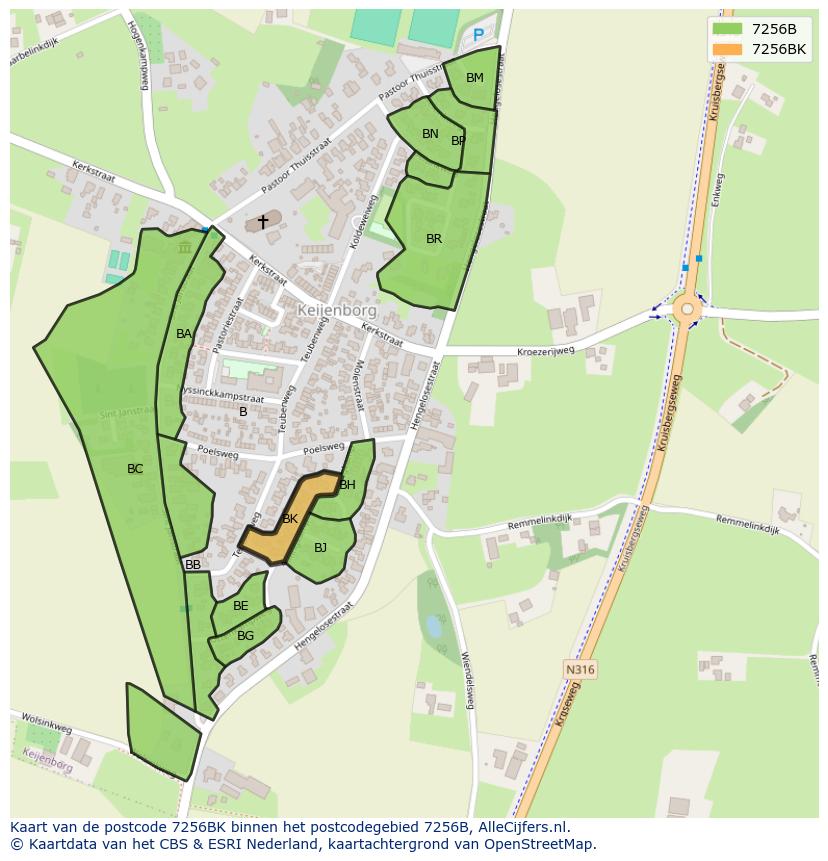 Afbeelding van het postcodegebied 7256 BK op de kaart.