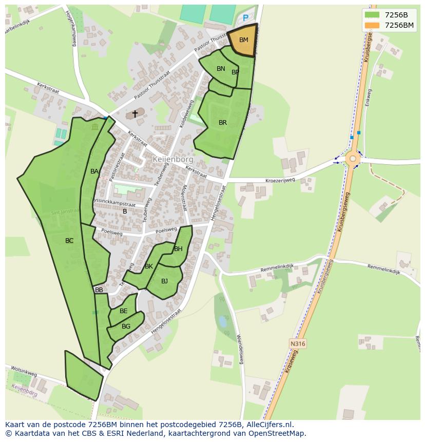 Afbeelding van het postcodegebied 7256 BM op de kaart.