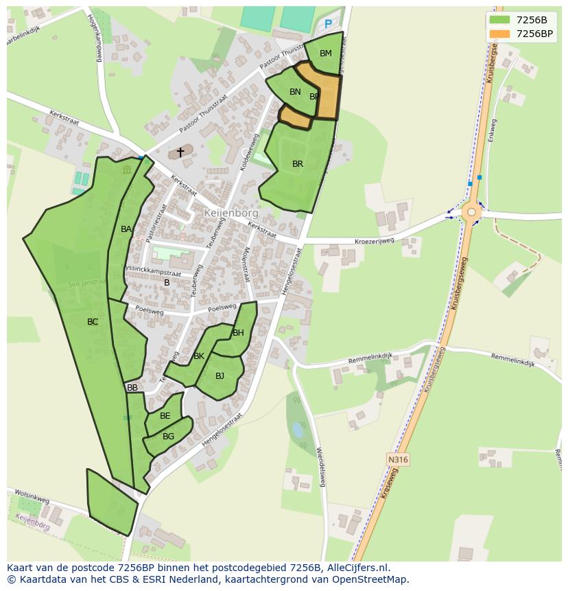 Afbeelding van het postcodegebied 7256 BP op de kaart.