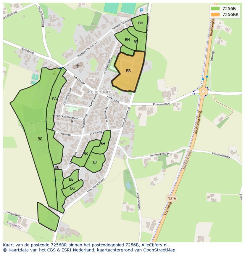 Afbeelding van het postcodegebied 7256 BR op de kaart.