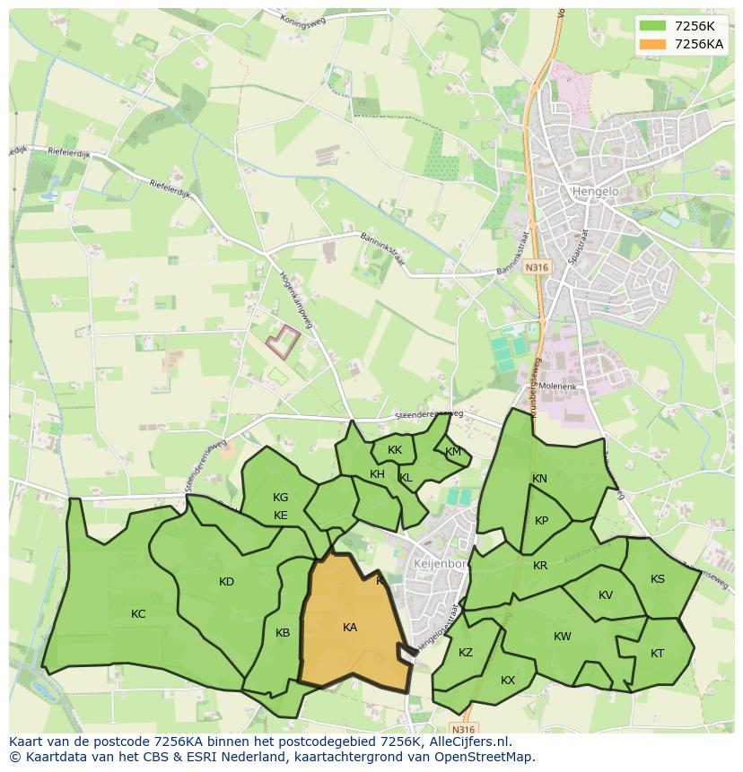Afbeelding van het postcodegebied 7256 KA op de kaart.