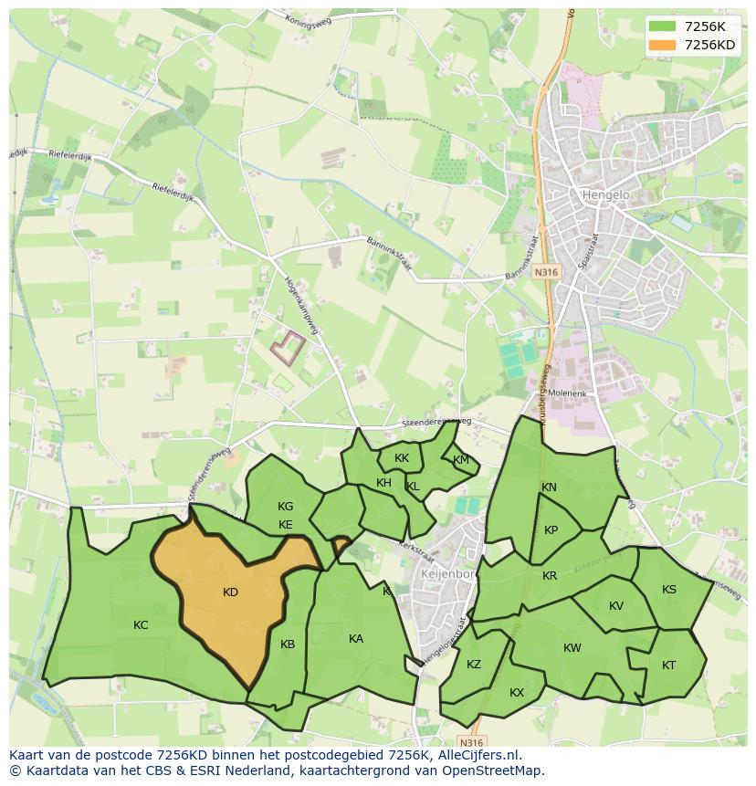 Afbeelding van het postcodegebied 7256 KD op de kaart.