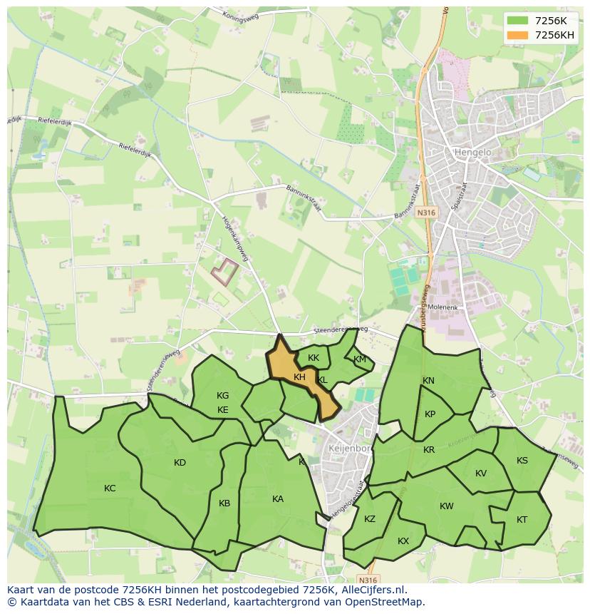 Afbeelding van het postcodegebied 7256 KH op de kaart.