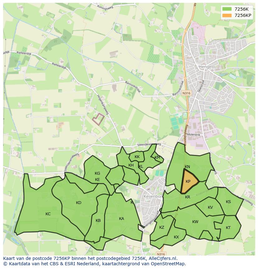 Afbeelding van het postcodegebied 7256 KP op de kaart.