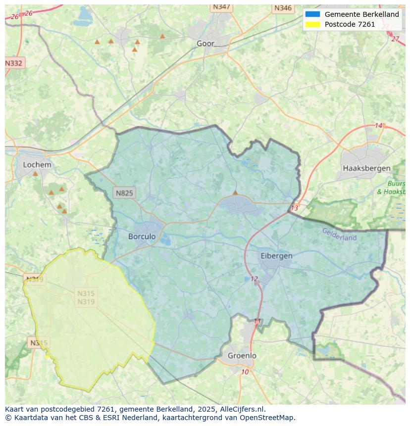 Afbeelding van het postcodegebied 7261 op de kaart.
